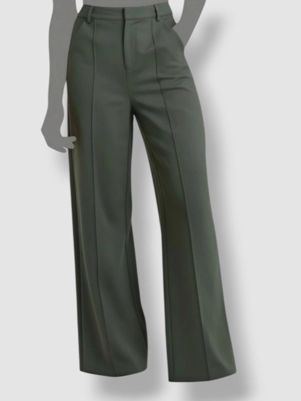Bar III Wide-Leg High-Rise Trousers in Olive Green
